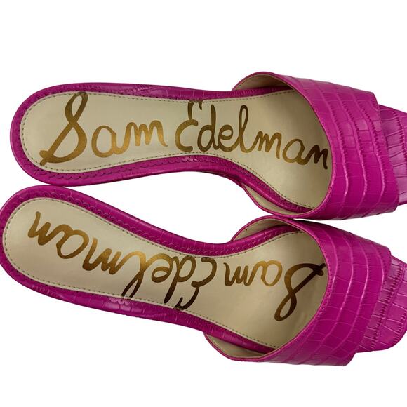 Sam Edelman Tesma Pink Croc Embossed Leather Wedge Mules Women's Size 8.5 - Picture 8 of 11